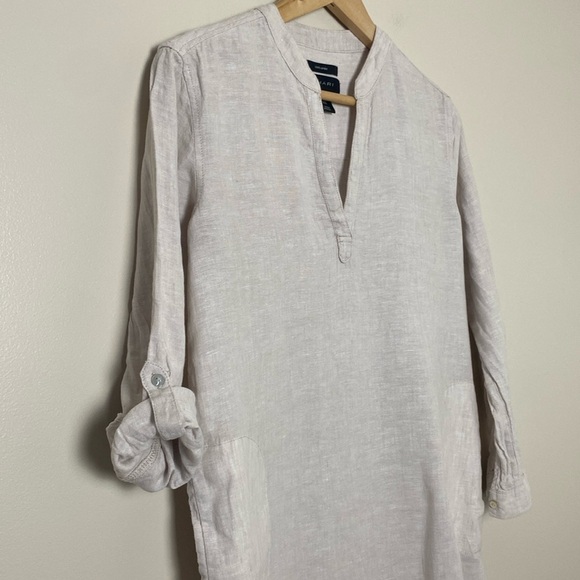 Tahari Linen V Neck Button Roll Up Sleeve Tunic Size XS - Picture 4 of 7